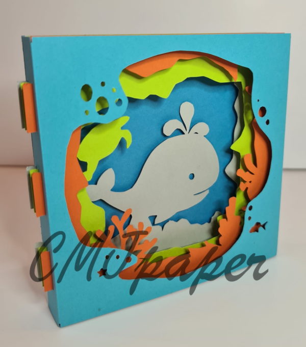 carte kirigami baleine papier découpé