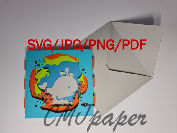 carte kirigami baleine papier découpé