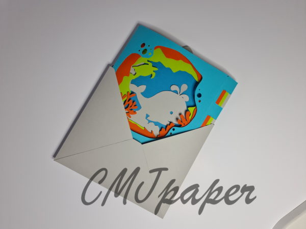 carte kirigami baleine papier découpé