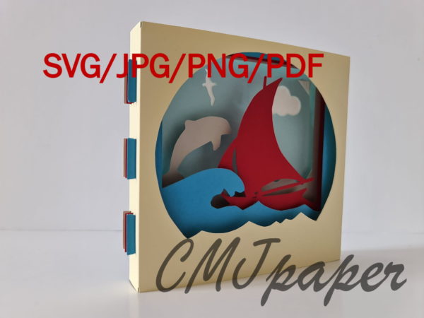 carte kirigami bateau papier découpé
