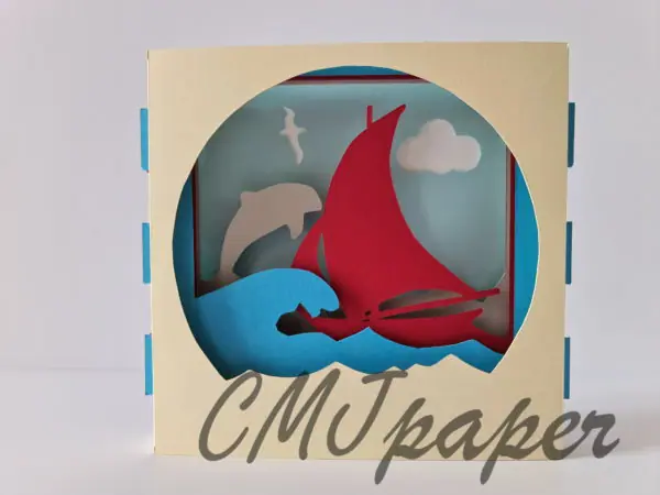 carte kirigami bateau papier découpé