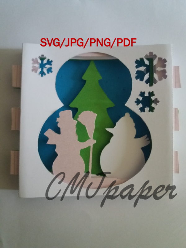 carte kirigami bonhomme de neige papier découpé