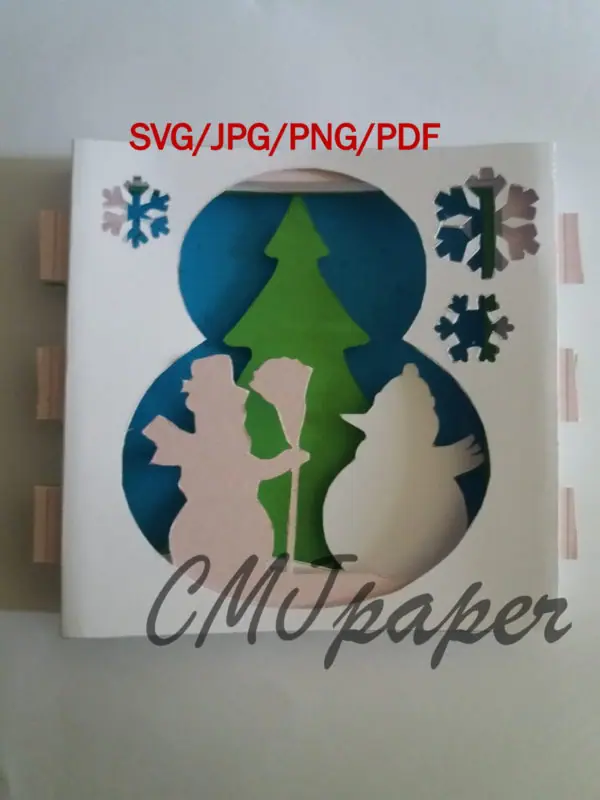 carte kirigami bonhomme de neige papier découpé