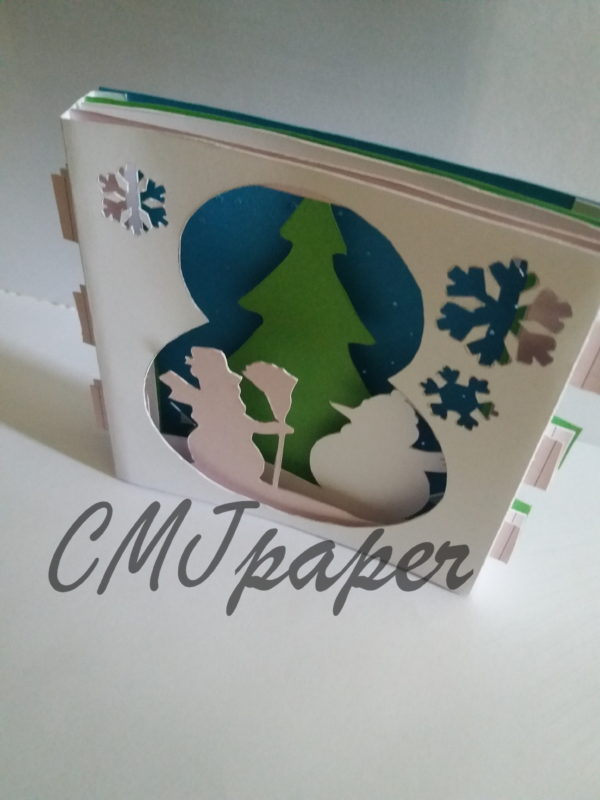 carte kirigami bonhomme de neige papier découpé