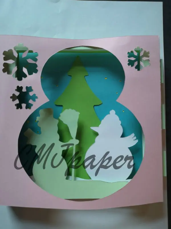 carte kirigami bonhomme de neige papier découpé
