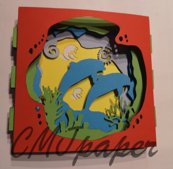 carte kirigami dauphin papier découpé