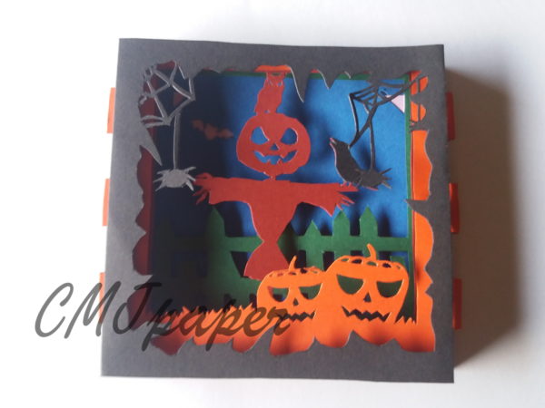 carte kirigami halloween épouvantail papier découpé