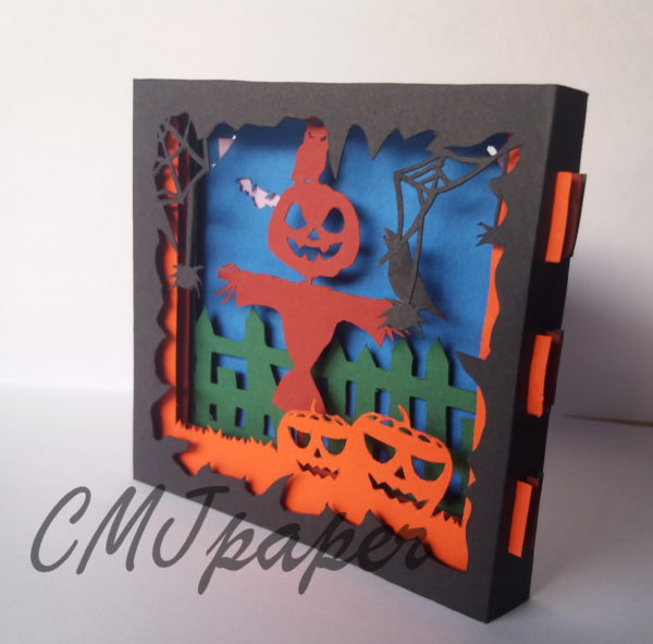 carte kirigami halloween épouvantail papier découpé