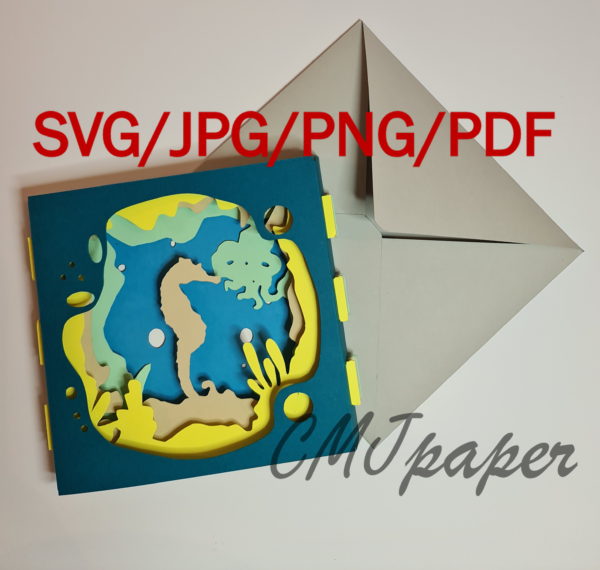carte kirigami hippocampe papier découpé