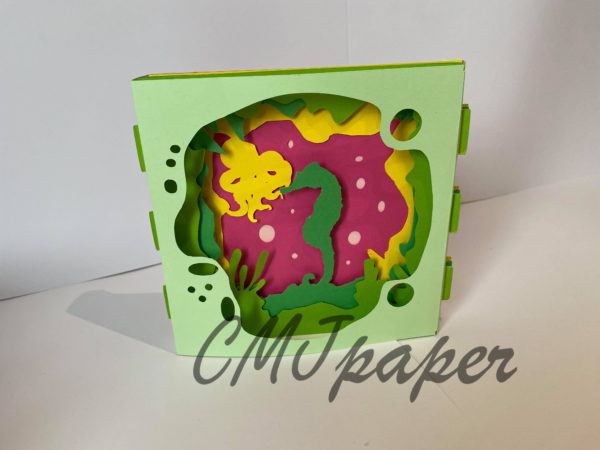 carte kirigami hippocampe papier découpé