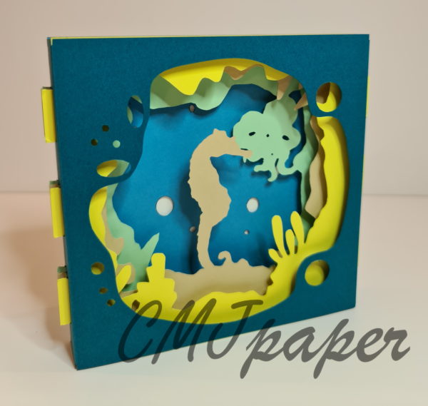 carte kirigami hippocampe papier découpé