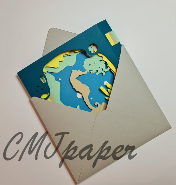 carte kirigami hippocampe papier découpé