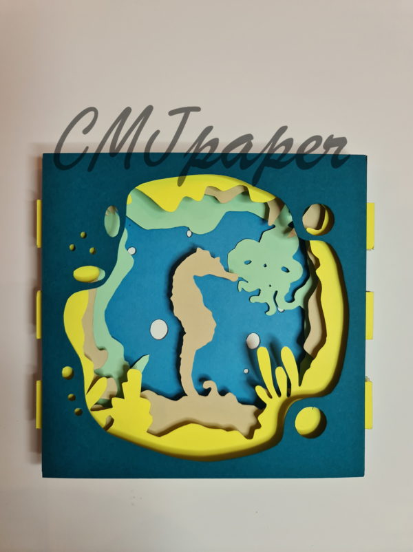 carte kirigami hippocampe papier découpé