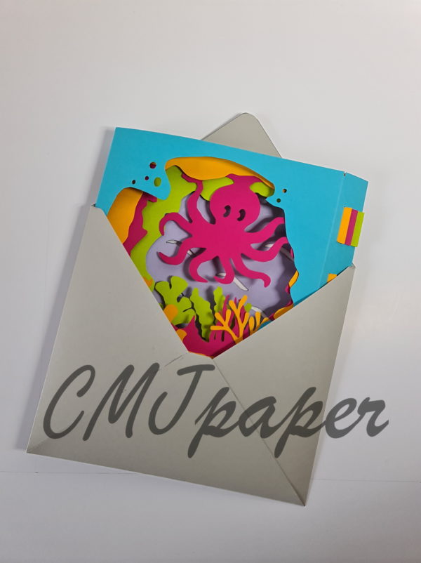 carte kirigami pieuvre papier découpé