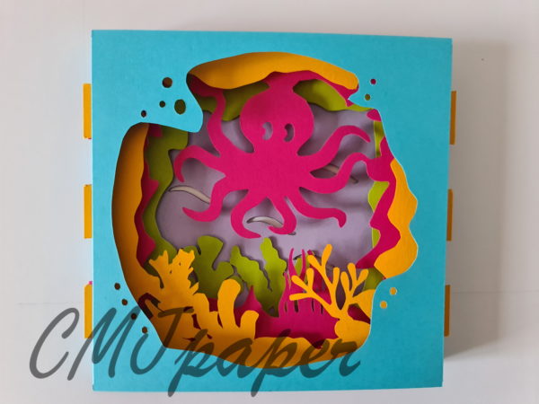 carte kirigami pieuvre papier découpé