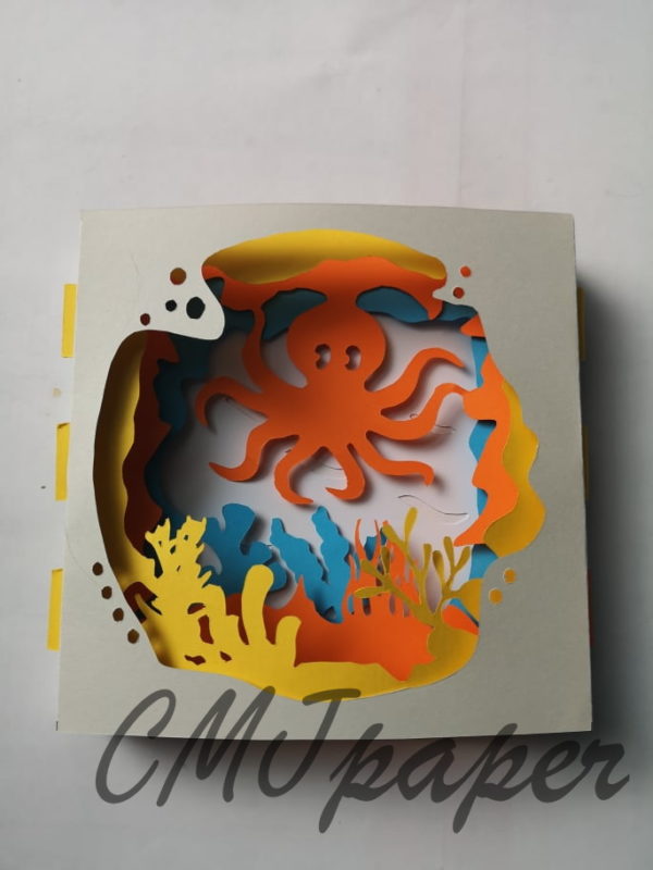 carte kirigami pieuvre papier découpé