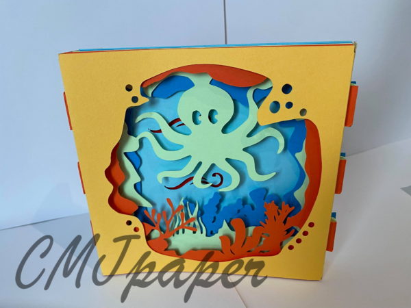 carte kirigami pieuvre papier découpé