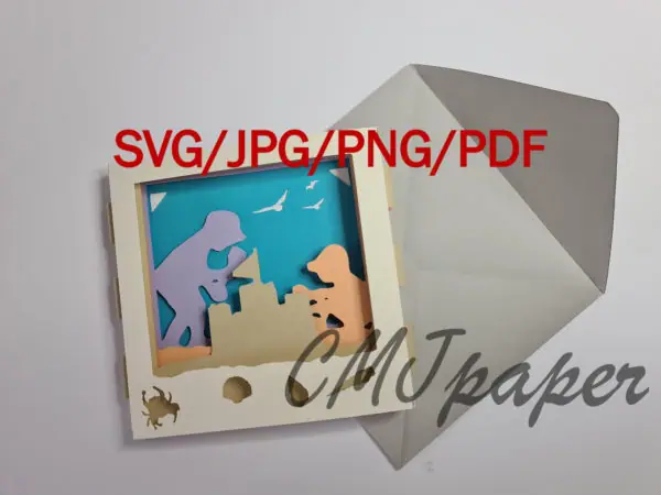carte kirigami plage papier découpé