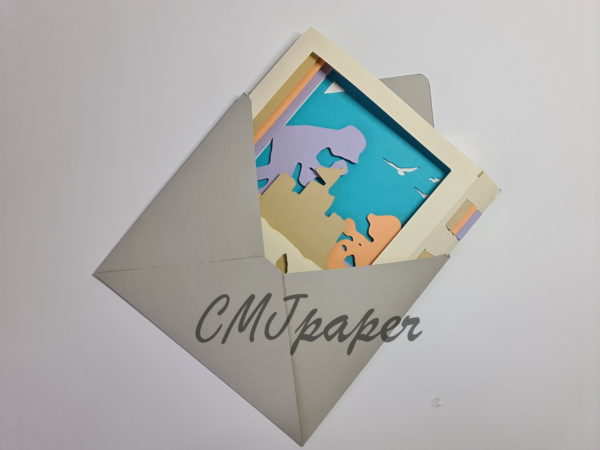 carte kirigami plage papier découpé