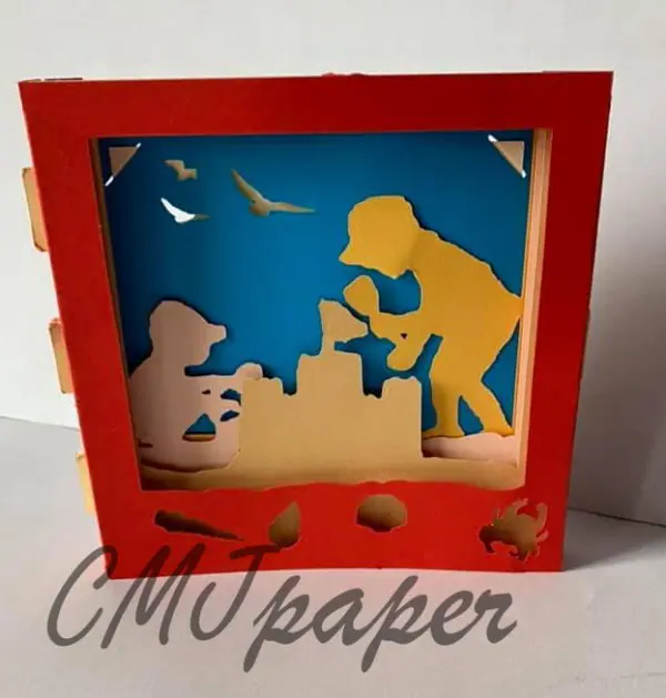 carte kirigami plage papier découpé