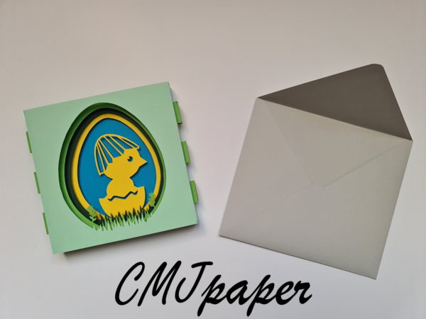 carte kirigami pâques poussin papier découpé