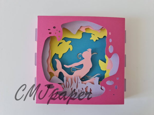 carte kirigami sirène papier découpé
