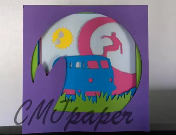 carte kirigami surf papier découpé
