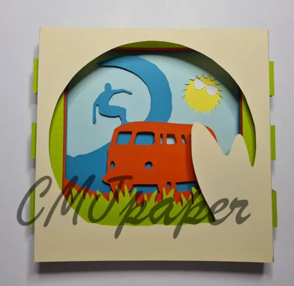 carte kirigami surf papier découpé