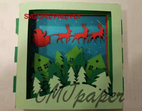 carte kirigami traineaux papier découpé